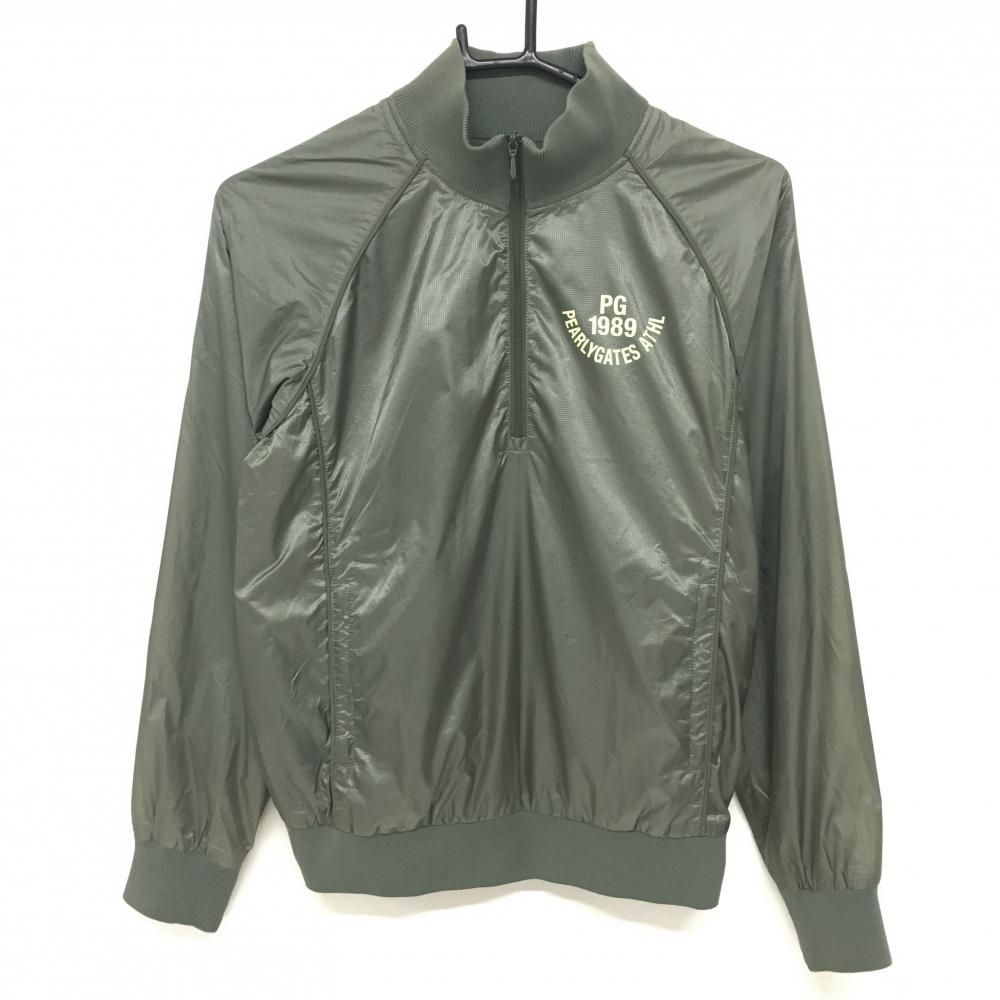 【超美品】パーリーゲイツ ナイロンブルゾン カーキ ハーフジップ メッシュ裏地 薄手 レディース 1(M) ゴルフウェア PEARLY GATES