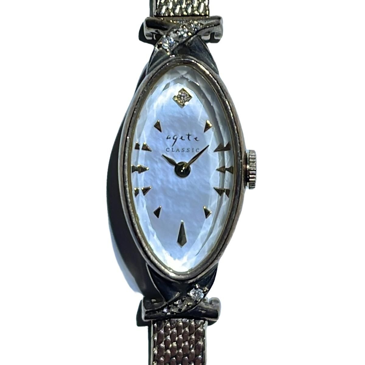 agete アガットオーバルフェイスジュエリーウォッチダイヤシェル