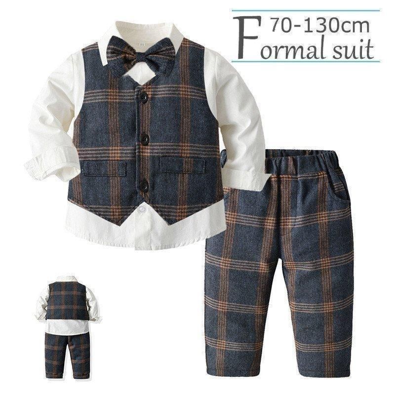 ベビーフォーマル 男の子 おしゃれな タキシード風 上下3点セット 70-130 1歳 2歳 3歳 ベビー服 スーツ 結婚式 お祝い お誕生日 赤ちゃん 学園祭お出かけ