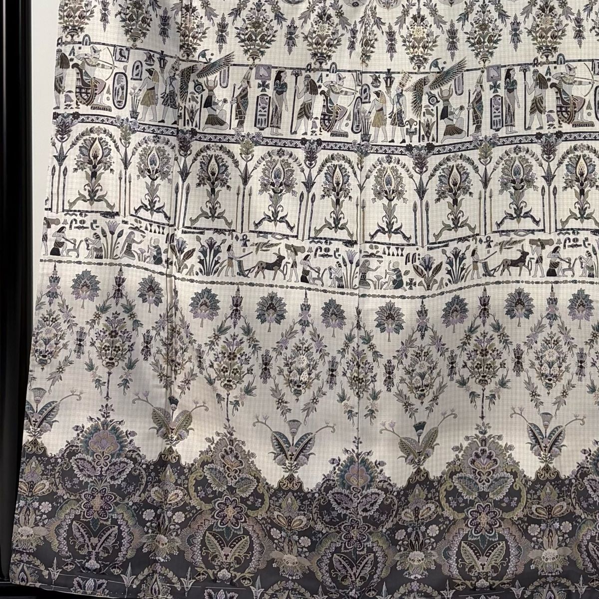 訪問着 身丈160.5cm 裄丈66cm M 袷 紬地 コプト柄 華文 金彩 灰白 正絹