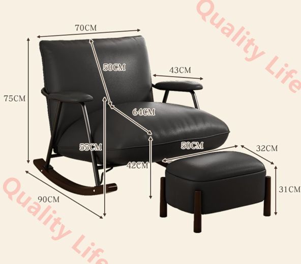 ロッキングチェア リラックスチェア 足置き台付き 揺れる椅子 1人掛け 読書椅子 高反発 バルコニーリラックスチェア 高耐荷重 組み立てが簡単 客間 寝室 家庭用 耐荷重300kg 揺り椅子 屋内 屋外 兼用 通気性よい ブラック-PU 1人掛け 足置き台