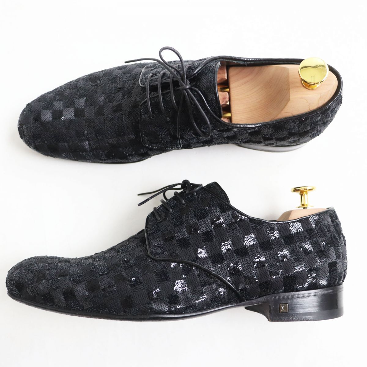 【ドンドン見直し】極美品○LOUIS VUITTON ルイヴィトン スパンコールモノグラム レースアップ レザーシューズ ドレスシューズ ブラック マルチカラー 5 イタリア製 メンズ ドンドン見直し】美品○LOUIS VUITTON ルイヴィトン スパンコール