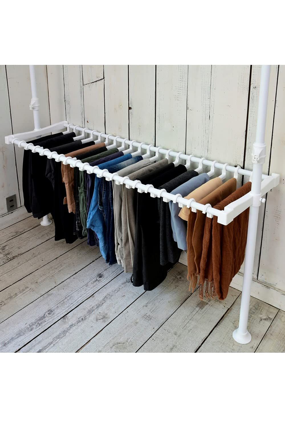 Color マットホワイト_Size スラックスハンガー 山善 YAMAZEN 突っ張り ラック ポールハンガー スラックスハンガー 20本 突っ張りハンガーラック パンツハンガー 出し入れしやすい 衣類 収納 組立品 マットホワイト WJ-MPZ2 M USTAUSTRALIA_COM_AU