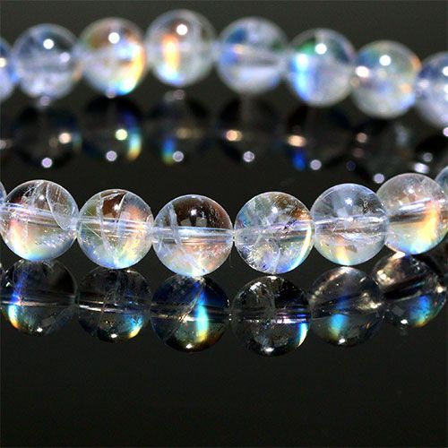 6.8㎜　マダガスカル産　レインボームーンストーン　ブレスレット K1992-3〕高品質 約6.8mm マダガスカル産 レインボームーンストーン