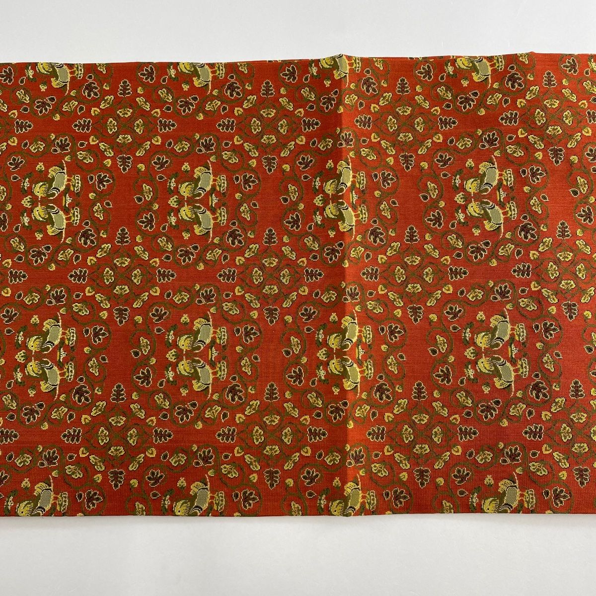 競ナビ】開き名古屋帯 名品 龍村美術織物 花唐草 草花 箔 薄オレンジ  