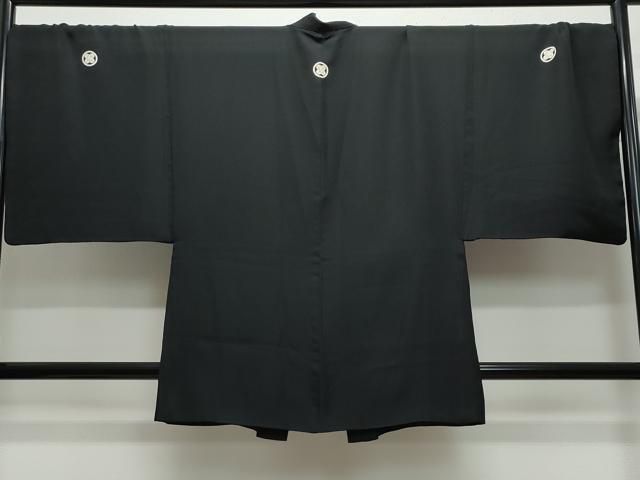 平和屋着物○男性 黒紋付 羽織セット キングサイズ 正絹 逸品 CAAW3772vf