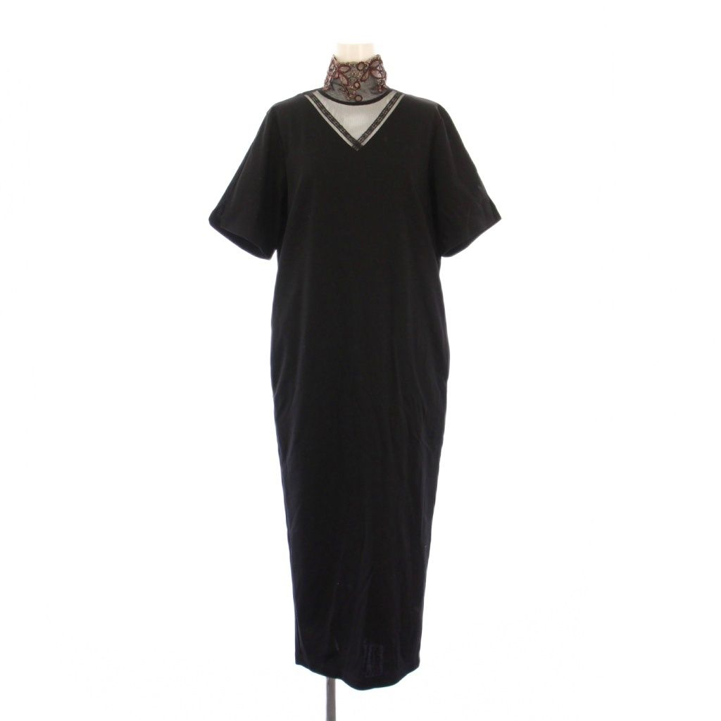 【中古】ロキト LOKITHO タイトワンピース マキシ ロング 半袖 ハイネック レース 切替 ストレッチ 1 黒 ブラック ロキト LOKITHO タイトワンピース マキシ ロング 半袖 ハイネック