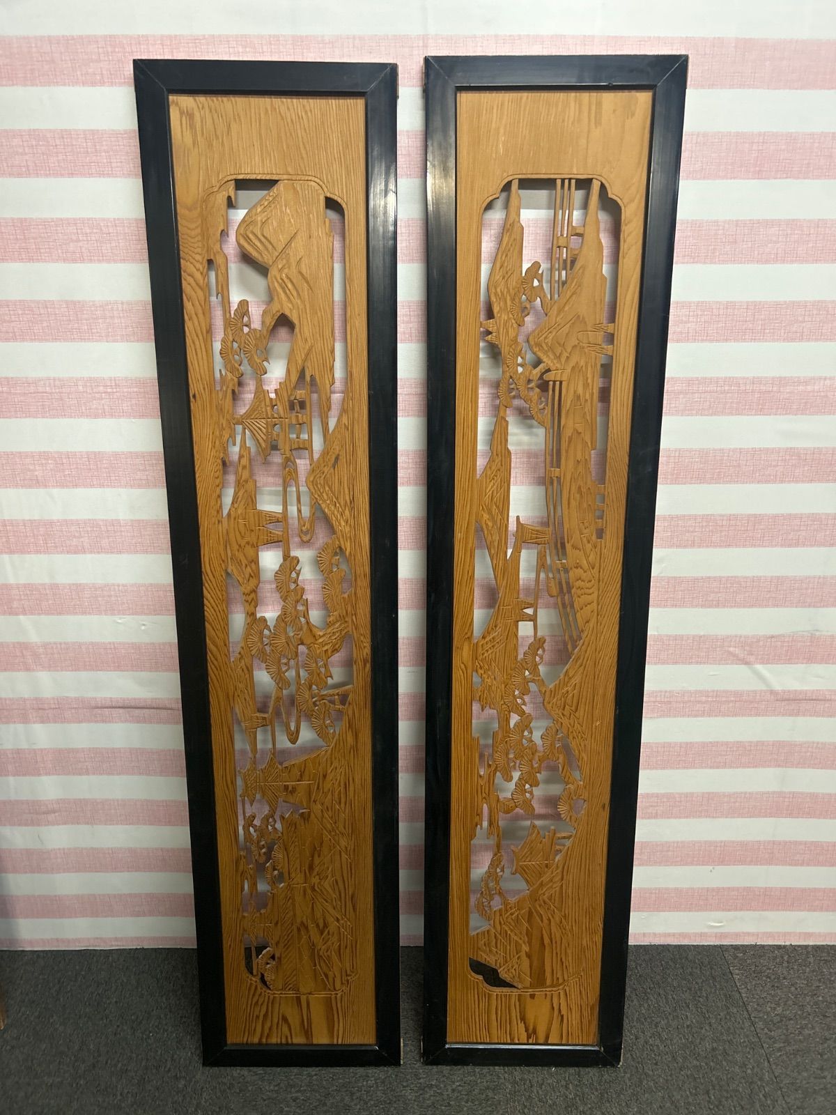 ♪ 欄間 2枚セット 建具 レトロ 木製 アンティーク 送料込み Z-5