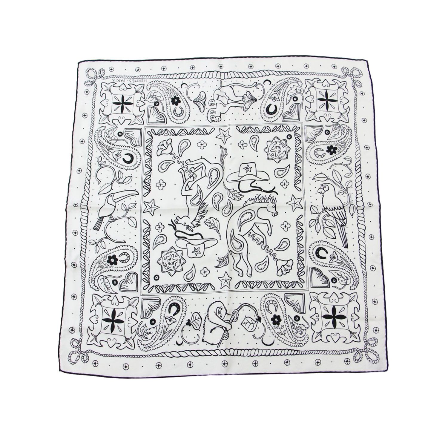 エルメス　アニマルバンダナ　河原シンスケ エルメス アニマル バンダナ フルール ペルレ スカーフ シルク