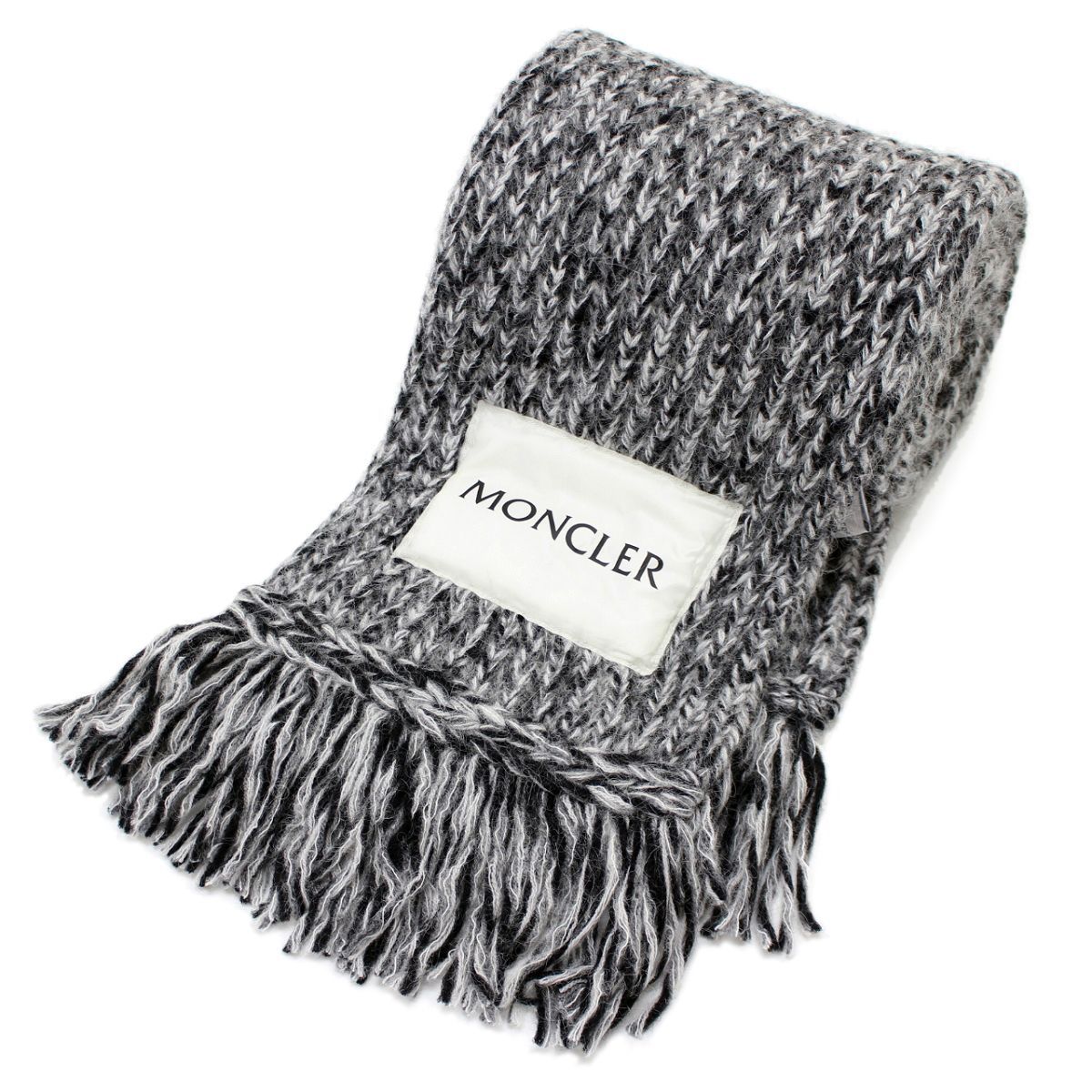 136 MONCLER グレー カシミヤ アルパカ混合 マフラー