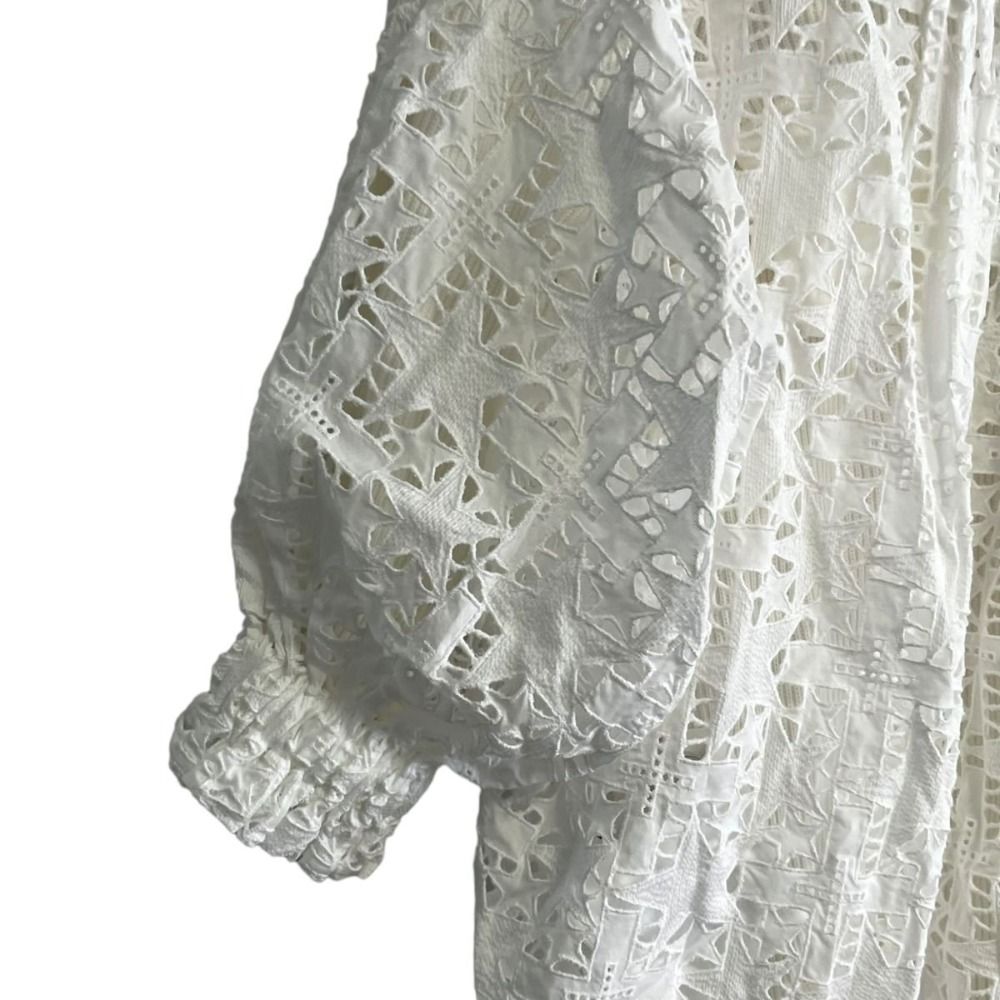 sacai - 美品 21SS sacai サカイ Embroidery Lace Knit Pullover 五分袖 バックスター レース ニット プルオーバー セーター 1 ホワイト レディース 古着 中古 USED 美品 21SS sacai サカイ Embroidery Lace Knit Pullover 五分袖