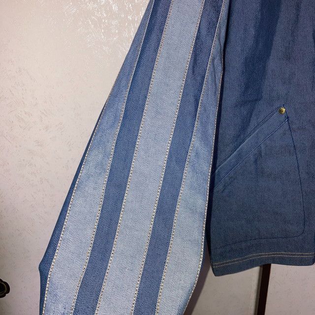 アディダス デニムジャケット Gジャン ブルー 3本ライン メンズ M