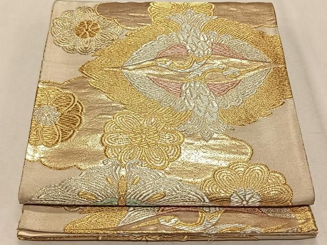 平和屋着物◎六通柄袋帯 双鶴双蝶文 金銀糸 正絹 逸品