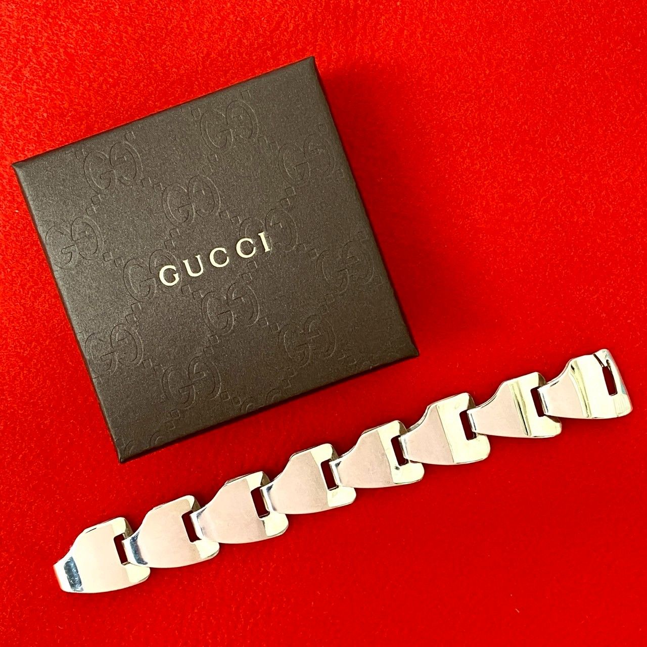 GUCCI - レア✨GUCCI ブロックチェーン ブレスレット シルバー