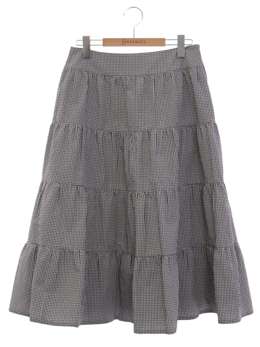 エムズグレイシー 417321 スカート 40 ブラック ギャザー ギンガムチェック ITD7P3Q5K3U1