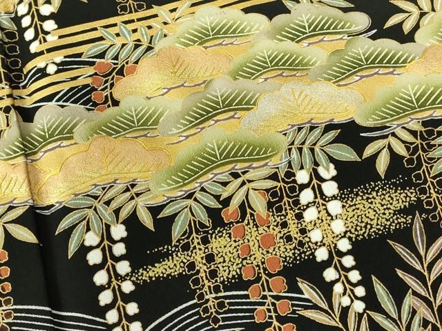 平和屋-こころ店■豪華振袖　駒刺繍　御所車花鳥文　金彩　三越扱い　正絹　逸品　AAAK3176Aog