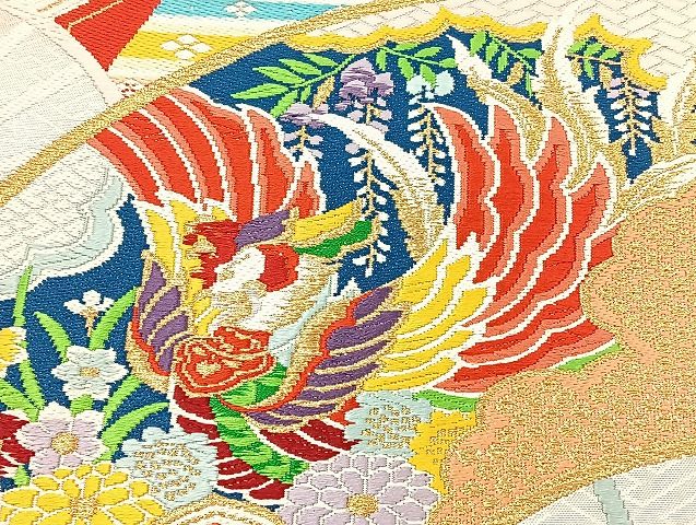 【袋帯】未使用品/本金箔煌めく＊西陣織＊鳳凰と鶴の吉祥文/花尽くし/424cm 平和屋本店□袋帯 西陣 まとめて100点 鳳凰 鶴 孔雀 人物 向かい
