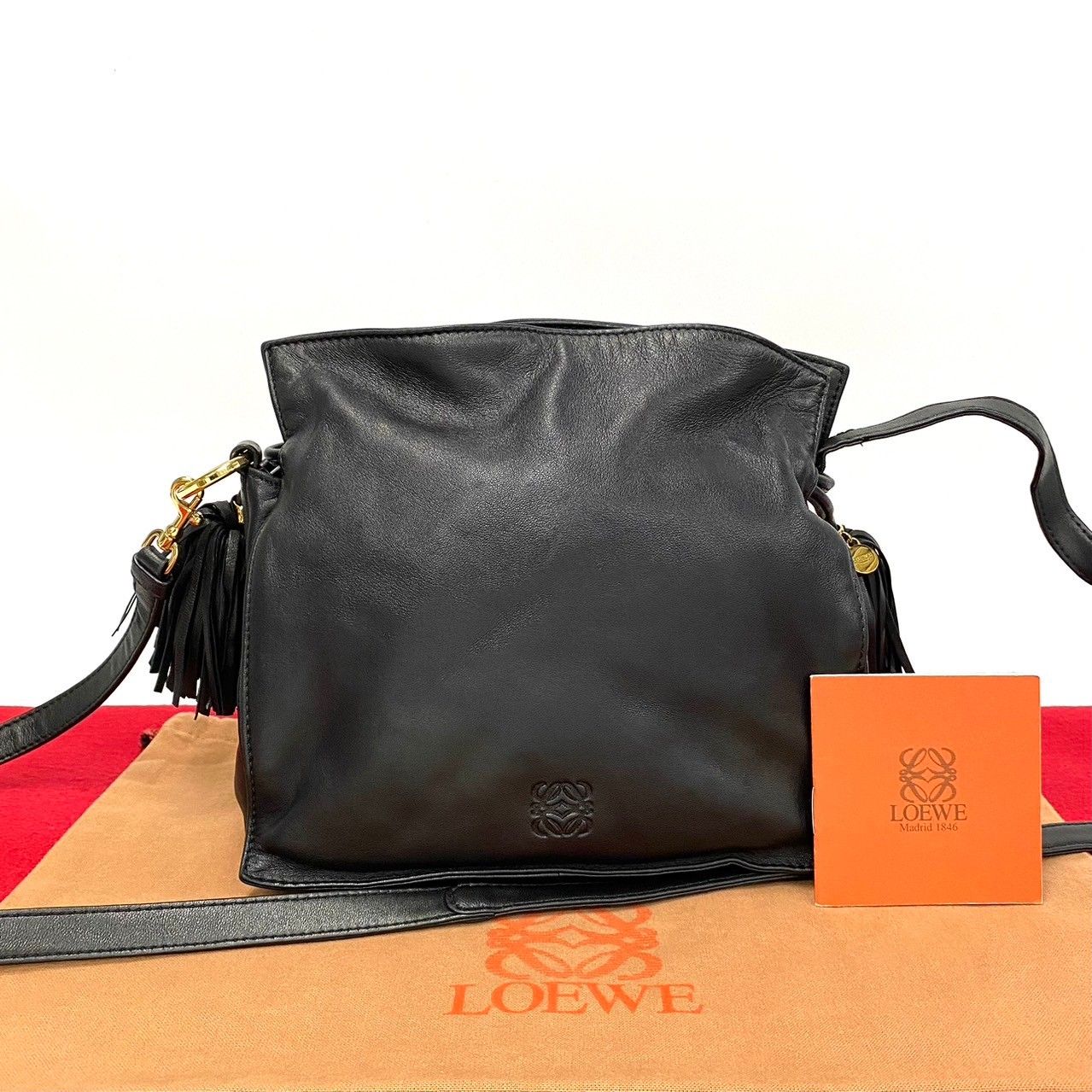 ほぼ未使用 希少 LOEWE ロエベ アナグラム ロゴ ナッパレザー フリンジ 