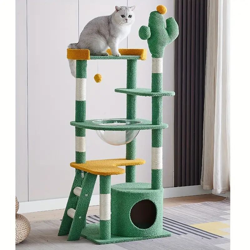 サボテンスタイル キャットツリー カプセル型スペース 屋内用 キャットタワー キャットスクラッチングポスト キャット用品 高さ143cm