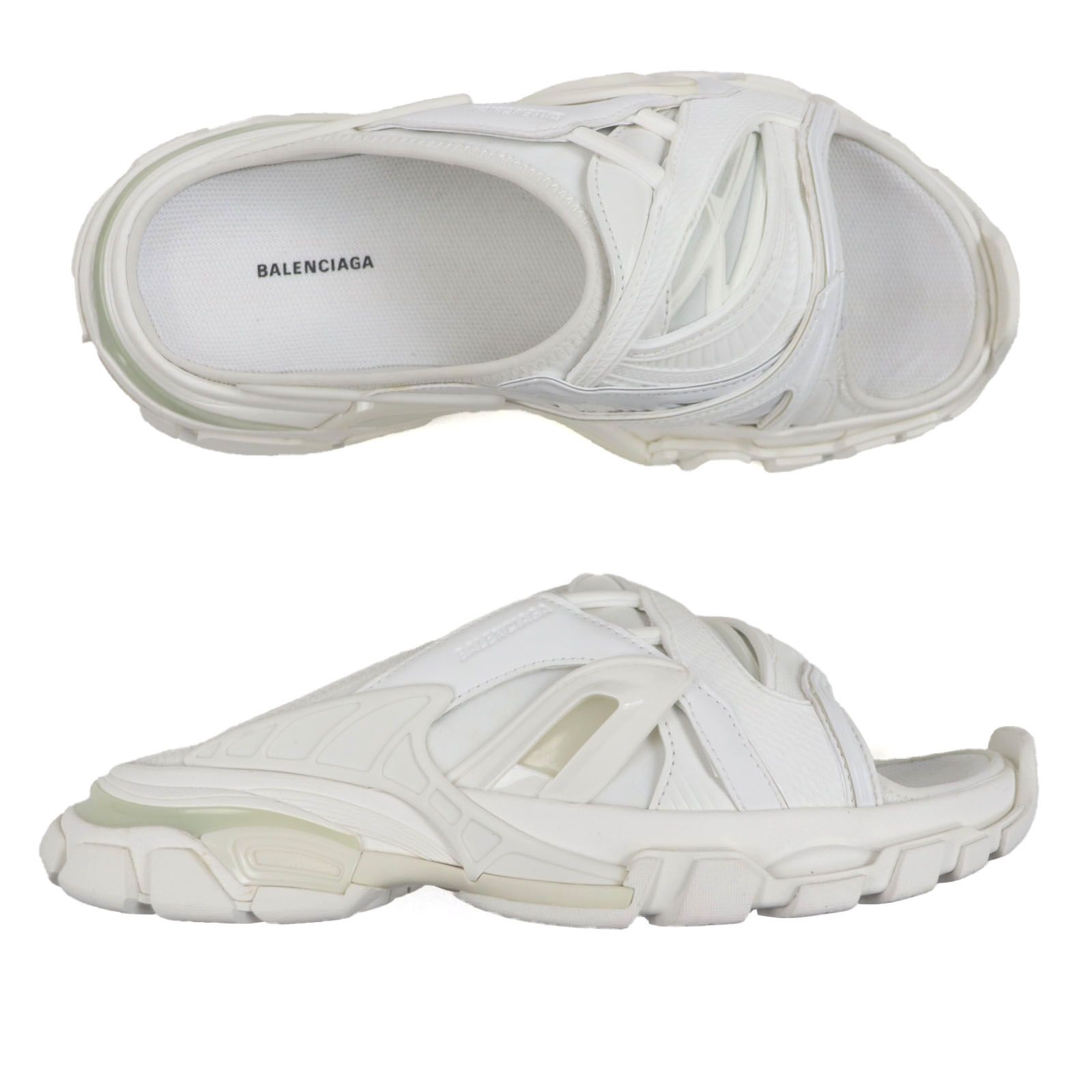 品質保証で、高速配送！ BALENCIAGA バレンシアガ 618084 Track トラック ラバー スライドサンダル ホワイト 39 26cm 保存袋付き メンズ 品数豊富。