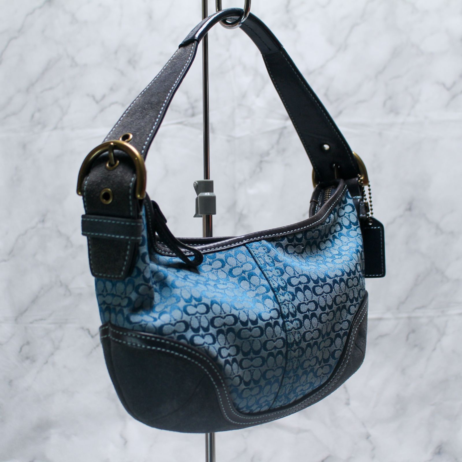 COACH シグネチャー ハンドバッグ ブルー　6351 COACH コーチ ミニシグネチャー ハンドバッグ ショルダーバッグ 青