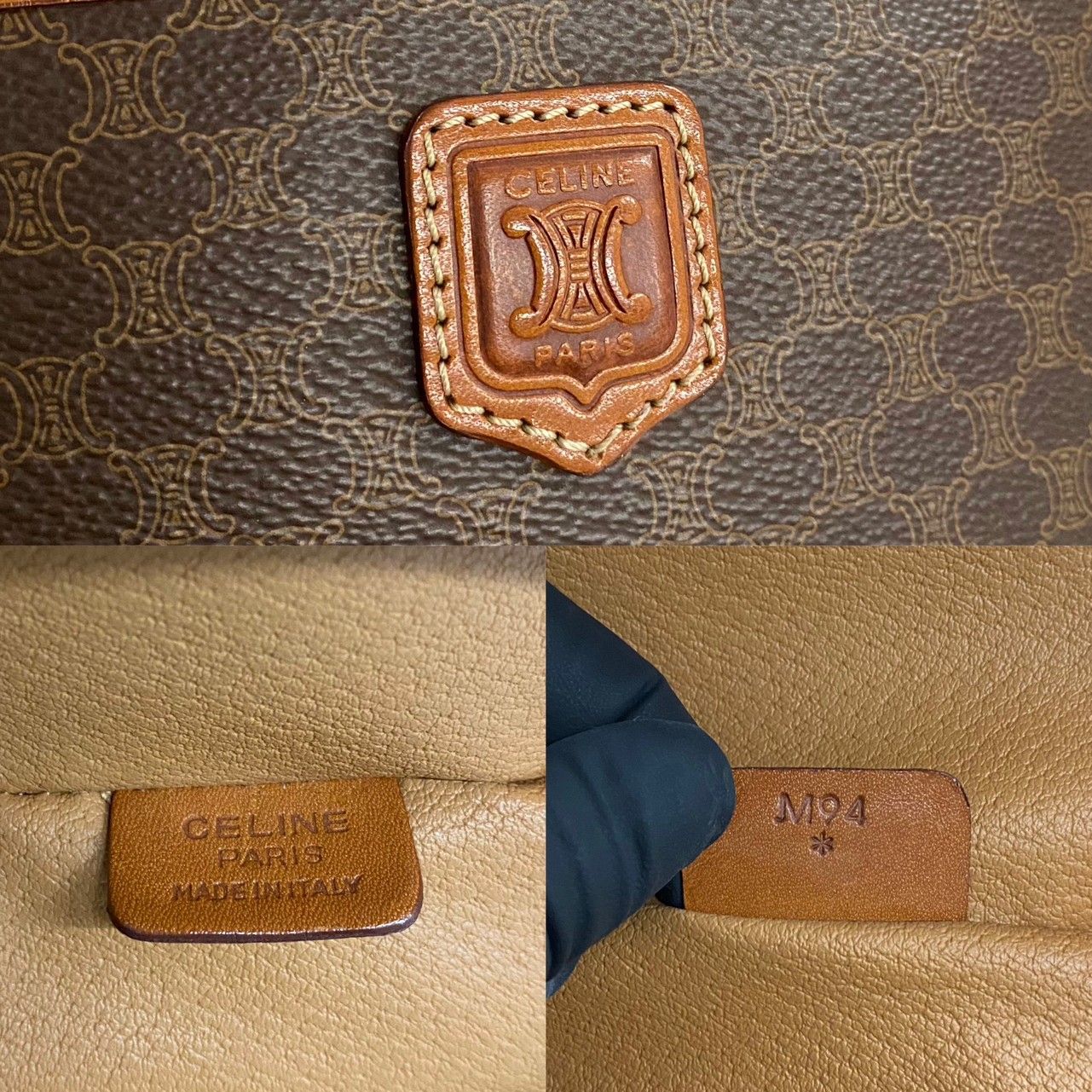 極 美品 CELINE セリーヌ ヴィンテージ マカダム ブラゾン レザー 本革 