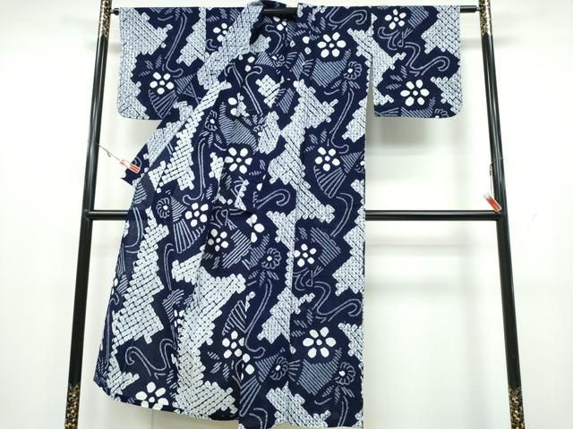 平和屋着物∴夏物 浴衣 百合 黒地 綿 逸品 CAAW0943ng