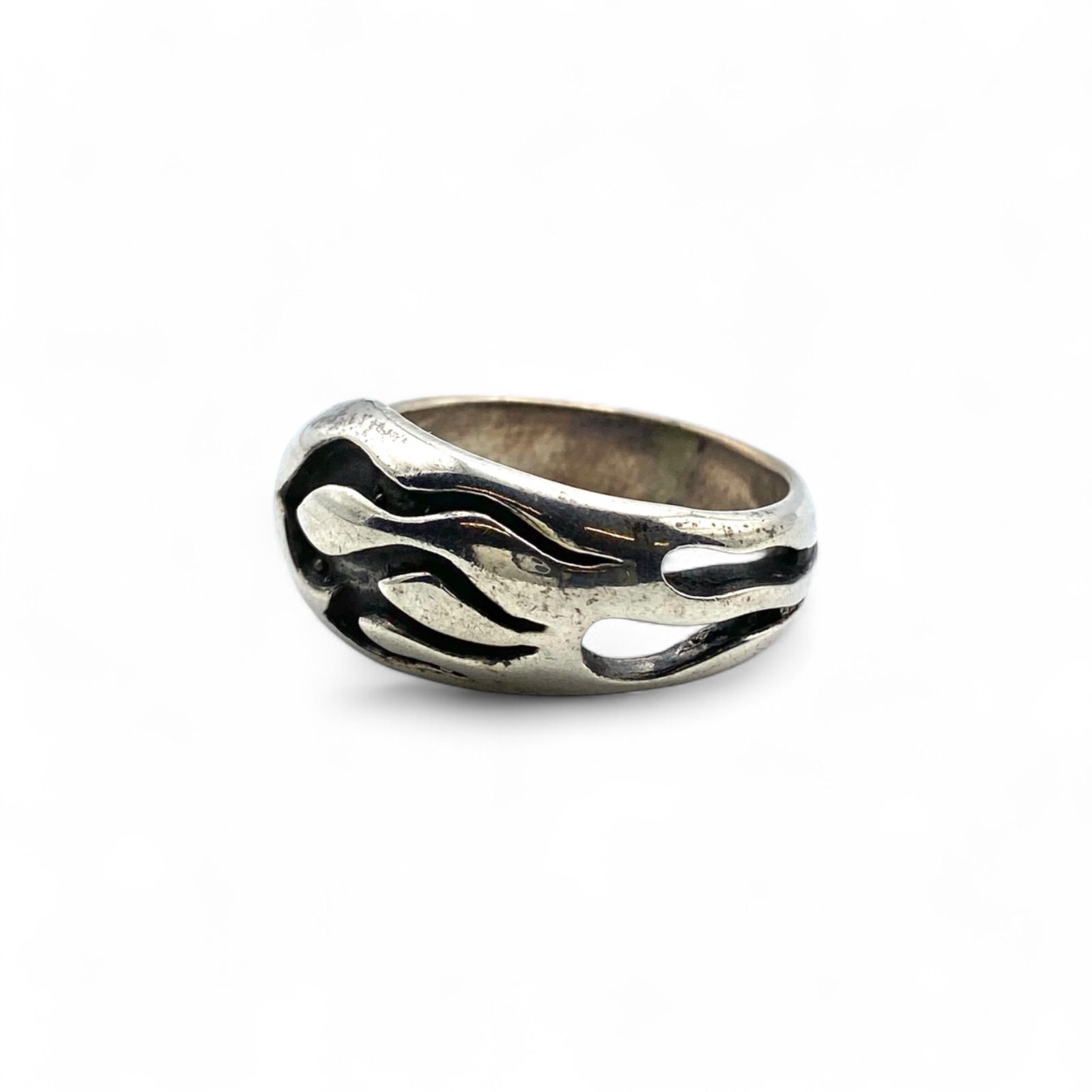 燃える炎】ファイアパターン Silver 925 刻印 90s Vintage Ring 