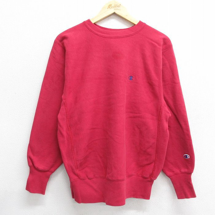 L/古着 長袖 チャンピオン Champion リバースウィーブ メンズ 90s ワンポイントロゴ クルーネック 赤 レッド 24sep19 中古 スウェット スエ