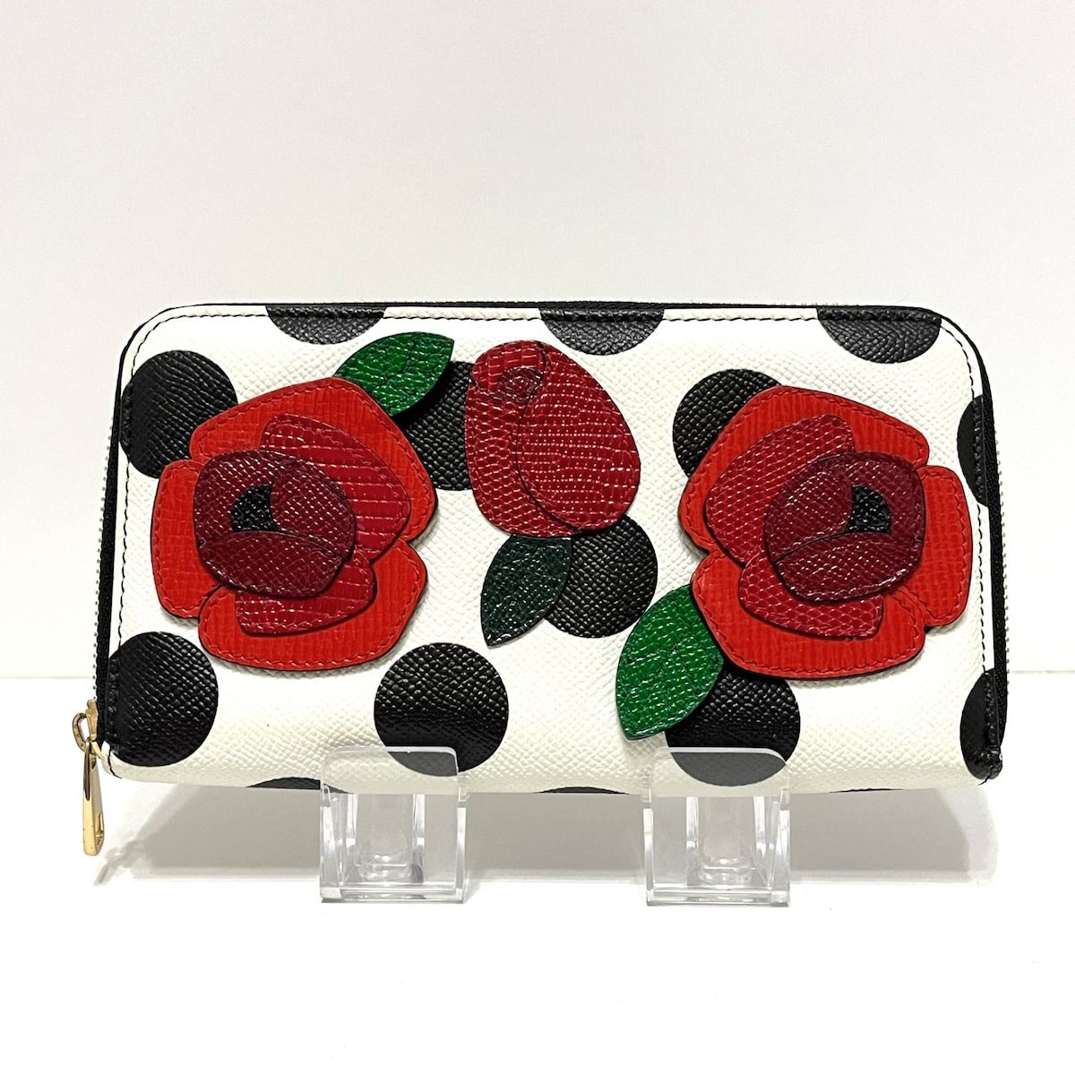 DOLCE&GABBANA(ドルチェアンドガッバーナ) 長財布 - 白×黒×マルチ フラワー(花)/ラウンドファスナー/ドット柄/型押し加工 レザー  - メルカリ