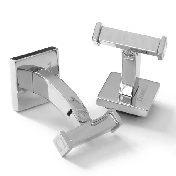 中古　OMEGA カフス　箱あり オメガ OMEGA カフス ステンレススチール レジン シルバー金具 【箱