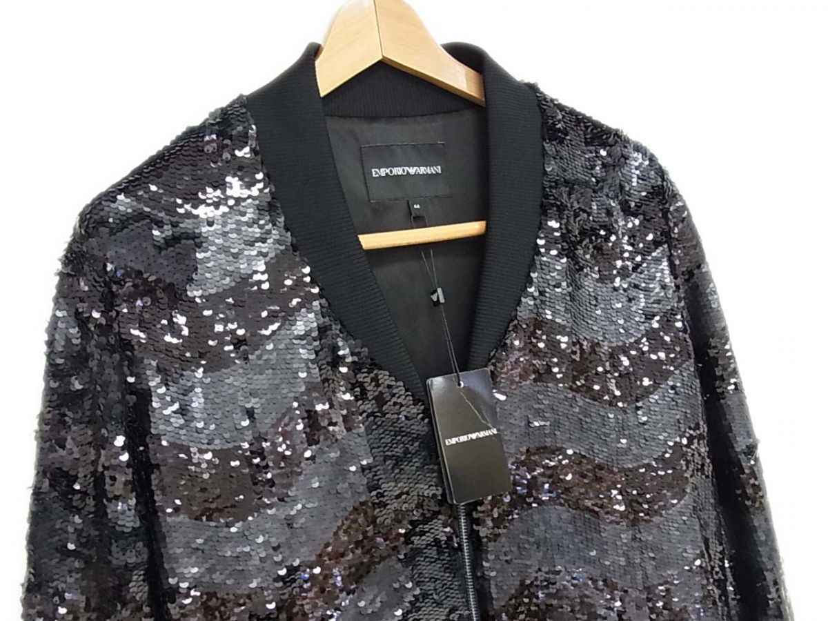 新品 黒タグ 最高峰◇EMPORIO ARMANI スパンコール ジップ