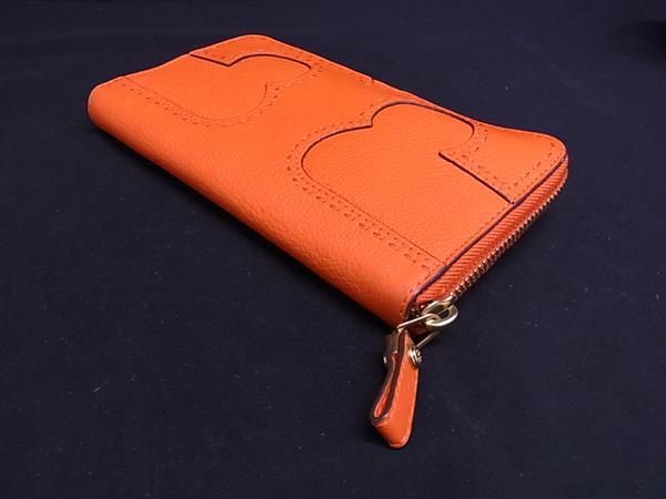トリーバーチ ラウンドファスナーコインケース 小銭入れ レザー オレンジ □美品□ TORY BURCH トリーバーチ レザー ラウンドファスナー