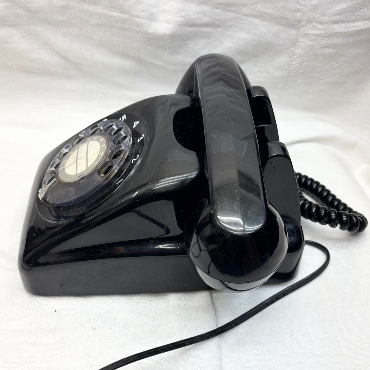 205 昭和レトロ電話 黒電話＆ブルー ダイヤル式電話機 アンティーク