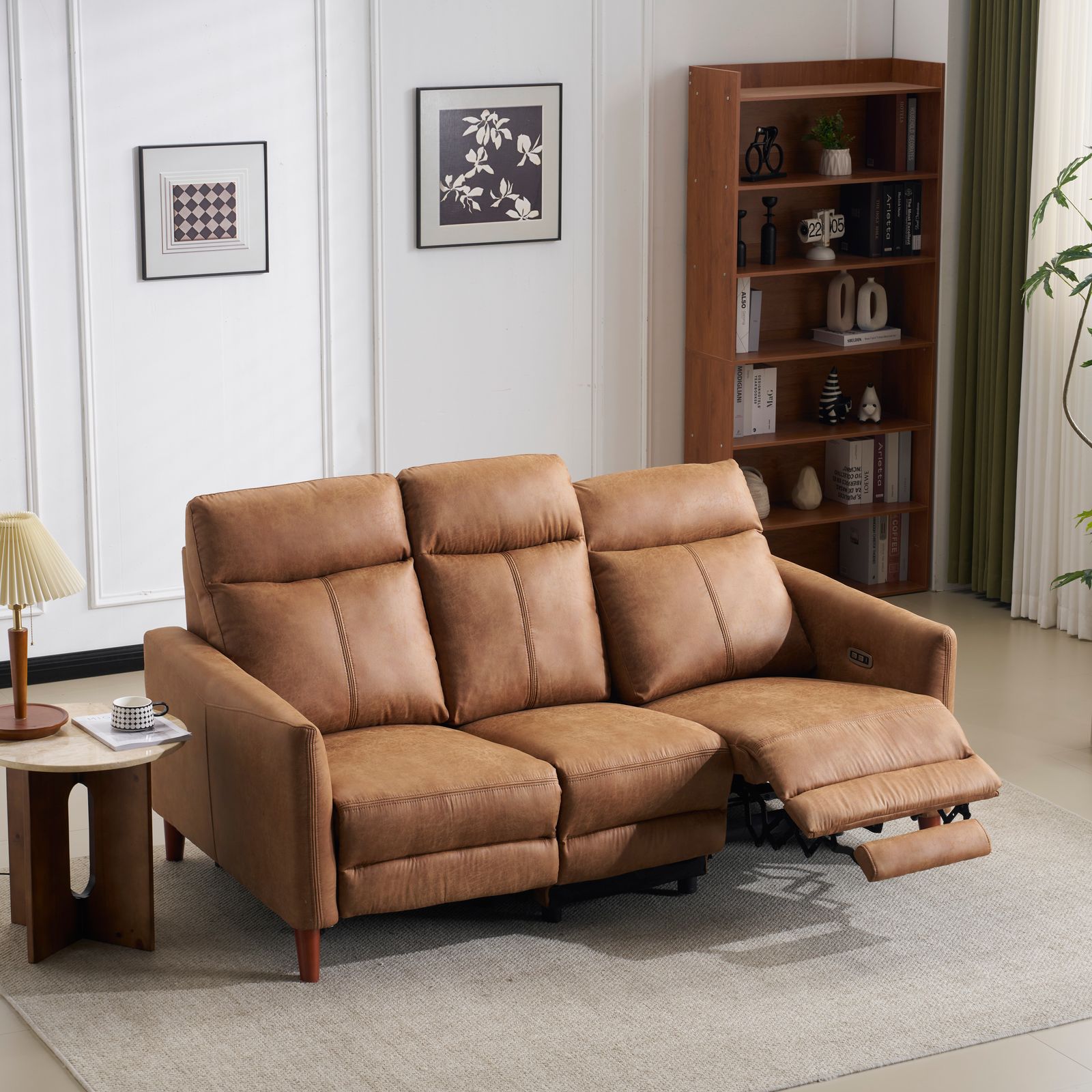 2個 ゼロウォール テーブル付き 三人掛けソファ 電動 リクライニング USB Type-C充電口付き 156° リクライニングソファ 3人掛け オットマン一体型 電動ソファ 耐圧分散 リクライニングチェア 三人掛け ソファ北欧 キャメル