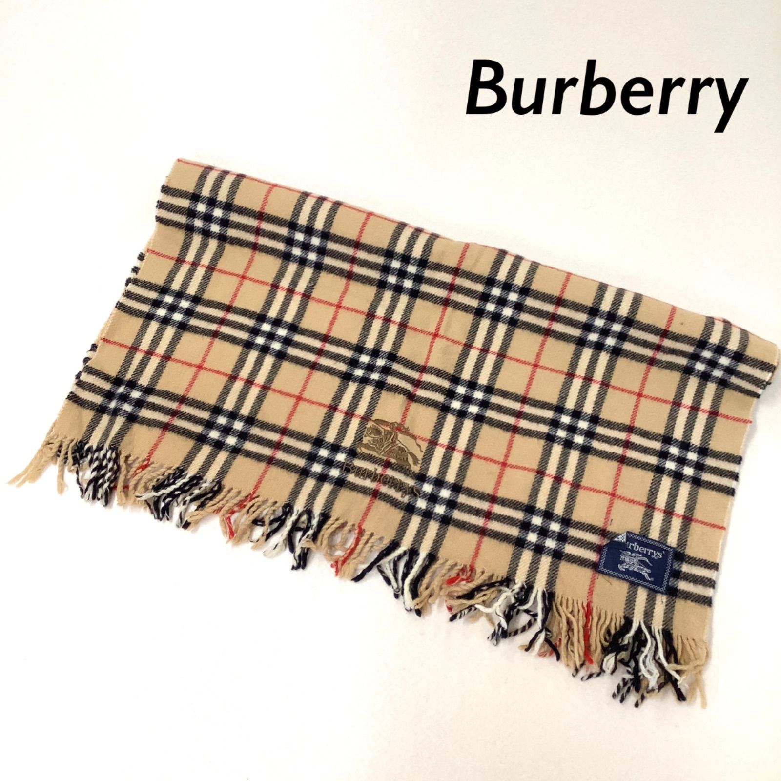 【良品】バーバリーロンドン　ノバチェック　ウールマフラー　大判　ホース刺繍ロゴ Burberry バーバリー ノバチェック ホース刺繍 ウール 大判