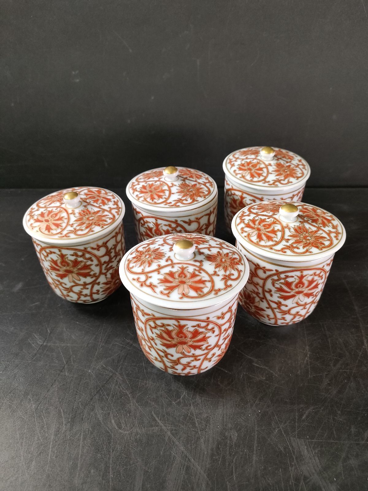 造|陶々軒|赤絵湯呑5客|共箱|煎茶碗|煎茶器|湯呑|茶碗|茶器|カップ|蓋付湯呑