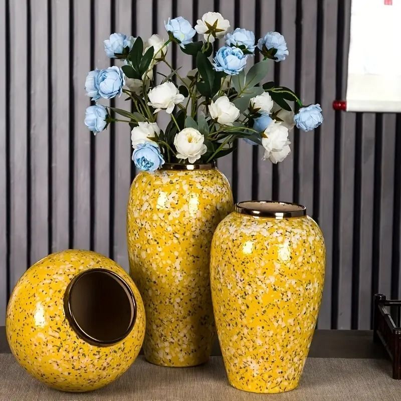 きいろ☆ドマン☆花瓶置物☆大きめ水差し☆陶器製美術品☆コレクション 花瓶 陶器花瓶 フラワーベース 花器 セラミック 大きめ ロング