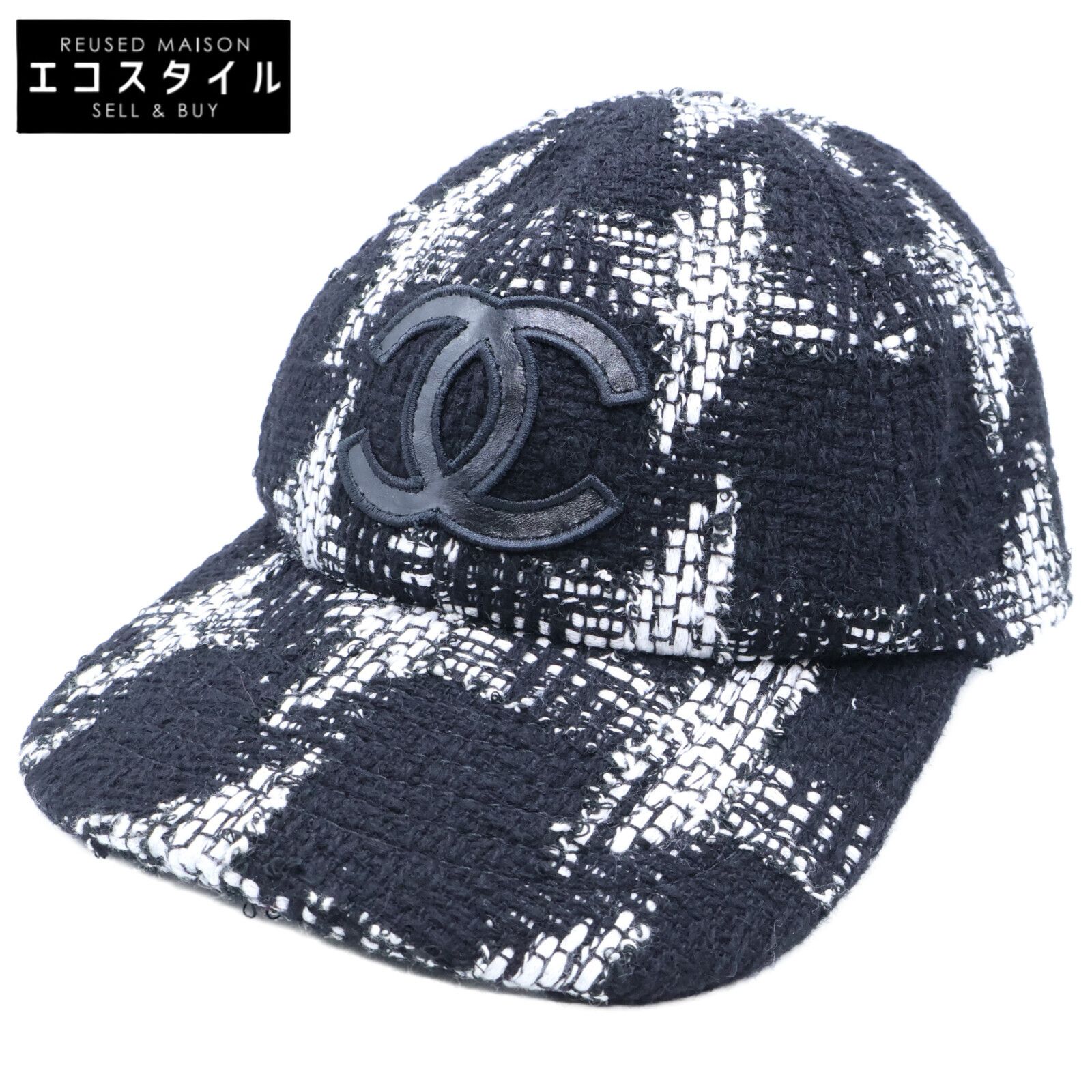 CHANEL シャネル 正規 レザーココマーク ツイード キャップ M