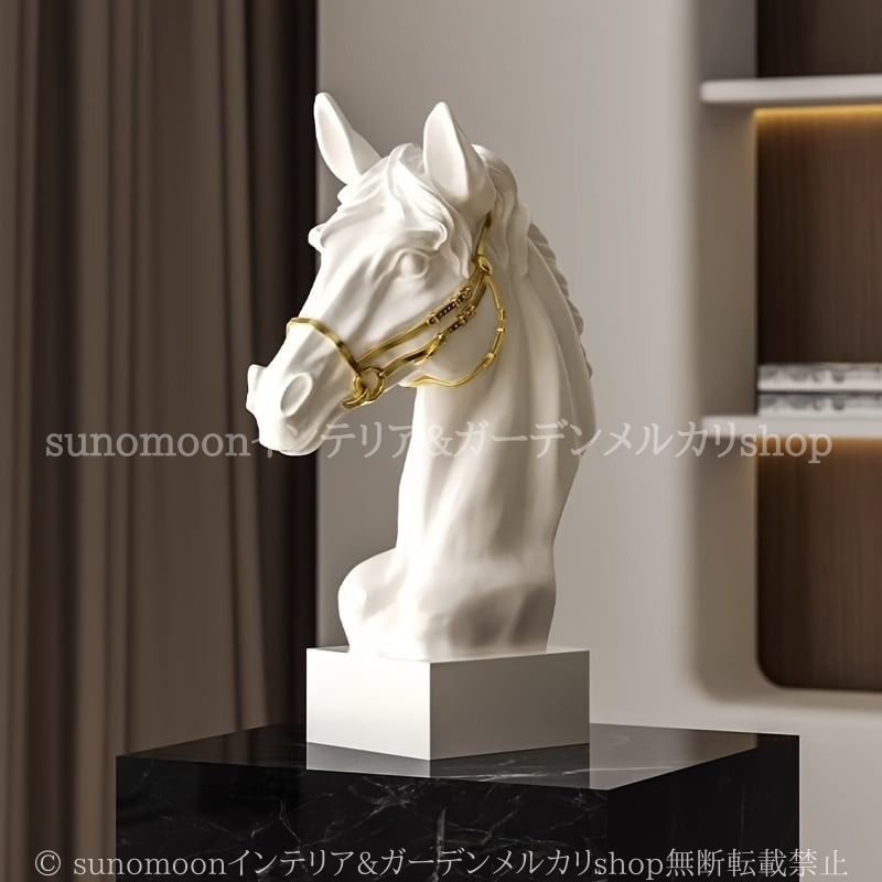 馬 オブジェ 胸像風 置物 オーナメント リアル おしゃれ かわいい インテリア ディスプレイ 動物 アニマル ホワイト ブラック