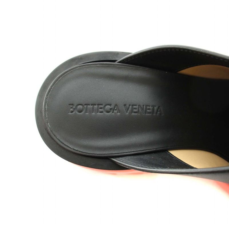 ボッテガヴェネタ BOTTEGA VENETA フラッシュレザーミュールクロッグス FLASH LEATHER MULES CLOGS ミュール  サンダル チャンキーヒール 厚底 レザー 37 24.0cm 黒 ブラック ピンク 668525 /YT