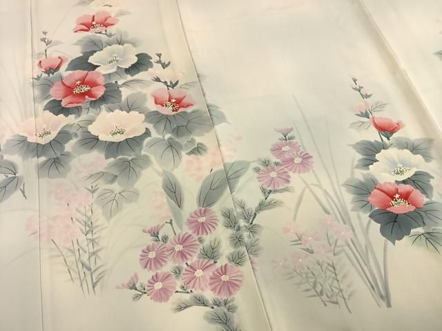 平和屋着物▽訪問着　単衣　作家物　手描き　草花文　暈し染め　正絹　逸品　AAAW7800fy 平和屋着物▽訪問着 単衣 作家物 手描き 草花文 暈し染め 正絹 逸品