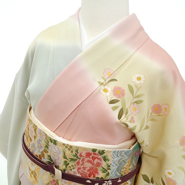 新古品】 訪問着 着物 未使用 正絹 袷 フォーマル 手描き友禅 金駒刺繍
