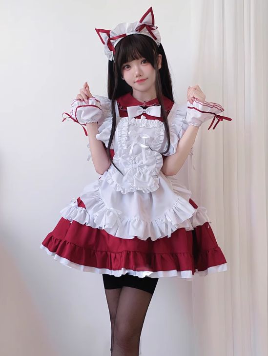 かわいいクリスマス新年猫のコスプレメイド服Lolitaのワンピース