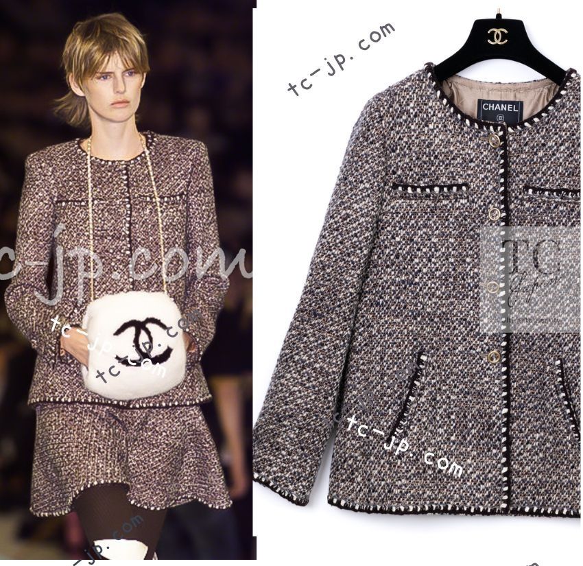 シャネル コート ジャケット CHANEL ブラウン ノーカラー ウール シャネル コート ジャケット CHANEL ブラウン ノーカラー ウール