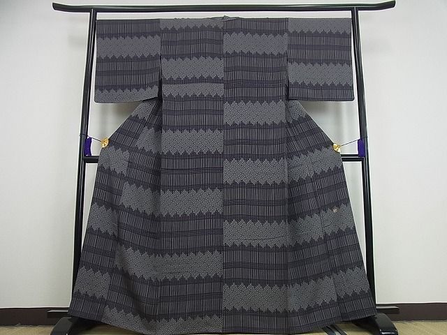 平和屋1□極上 池田重子コレクション 小紋 単衣 市松紗綾形文 パール