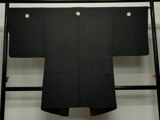 平和屋着物＃男性 長羽織 黒紋付き 正絹 CAAT5827id