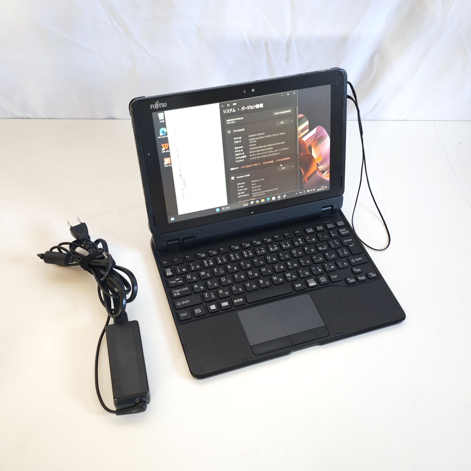 日本製 10インチ 富士通 防水タブレット ARROWS Tab Q508 CPU Atom x7 SSD128GB 無線LAN Bluetooth webカメラ 専用キーボード スタイラスペン Windows11 Office（J1653_014）