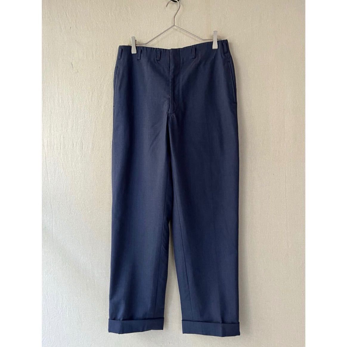 【在庫僅少】 50s 60s メルカリ  - P4-09002-1264 ジップ CONMAR ビンテージ パンツ ネイビー / スラックス ウール vintage USA パンツ