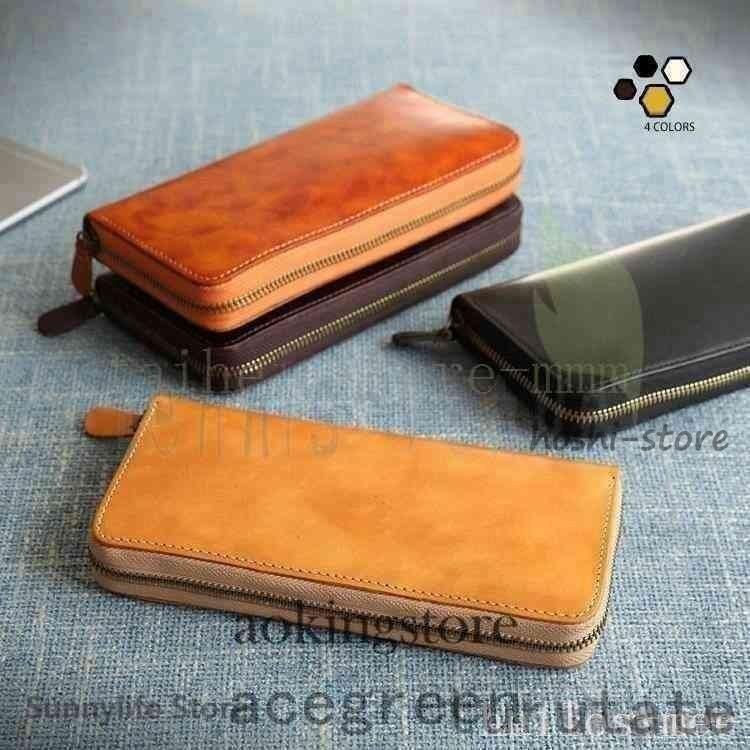 全新品  新品多機能栃木レザー長財布ヌメ革本革レザーメンズ財布大容量ロングウォレットラウンドファスナー長財布LLQB-0002 kkk